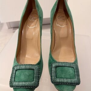 Roger Vivier Green Trompette Suede Heels